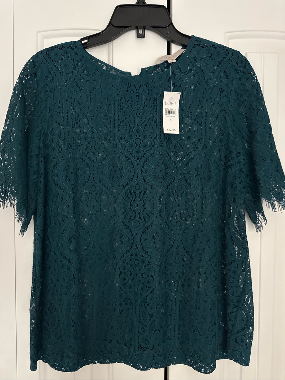 LOFT Teal Lace Short Sleeve Blouse